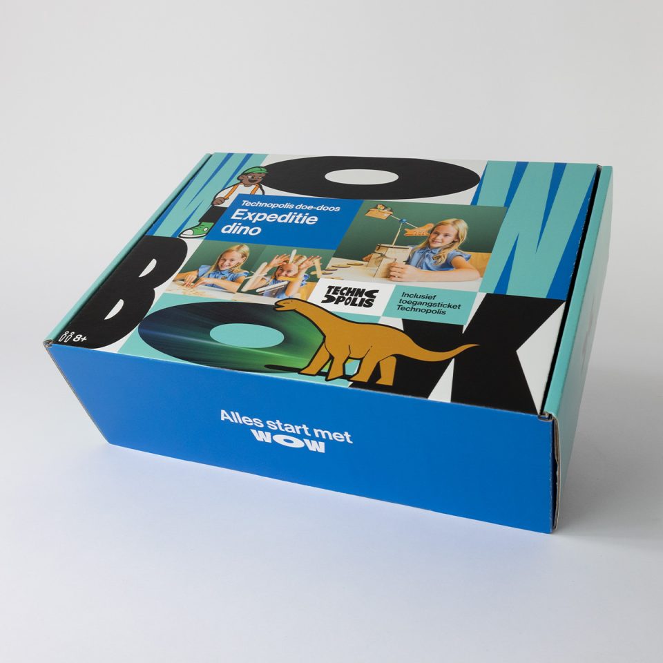 wow box doos uitwerking voor technopolis op karton en verwerkt met stansvorm om in elkaar te steken